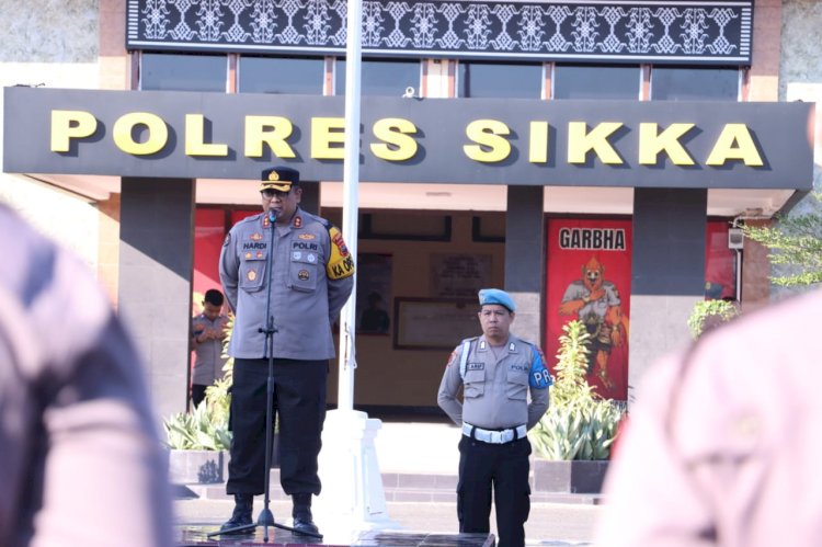 Kapolres Sikka AKBP Hardi Dinata H., S.I.K., M.M. Pimpin Apel Penerimaan Personil Brimob BKO Polres Sikka