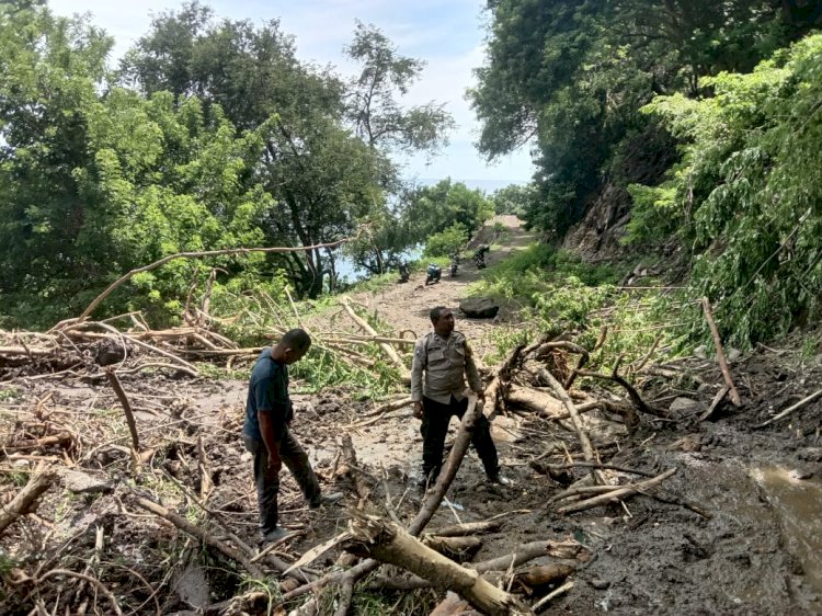 Tanah Longsor Tutup Akses Jalan Sikka-Wukur, Polsek Lela dan Warga Siap Lakukan Pembersihan