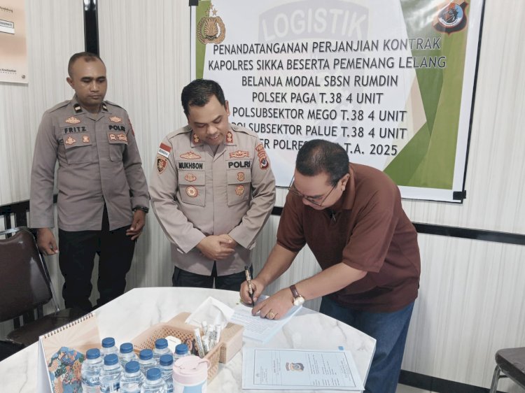 PENANANDATANGANAN PERJANJIAN KONTRAK SBSN RUMDIN POLSEK PAGA, POLSUBSEKTOR MEGO & POLSUBSEKTOR PALUE POLRES SIIKKA